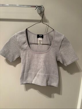 Ardene Light Gray Ribbed Scoop Neck Crop Top
